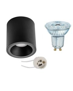 OSRAM - Opbouwspot Set - Parathom PAR16 927 36D - Pragmi Cliron Pro - GU10 Fitting - Dimbaar - Opbouw Rond - Mat Zwart - 3.7W - Warm Wit 2700K - Verdiept - Ø90mm