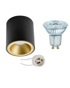 OSRAM - Opbouwspot Set - Parathom PAR16 927 36D - Pragmi Cliron Pro - GU10 Fitting - Dimbaar - Opbouw Rond - Mat Zwart/Goud - 3.7W - Warm Wit 2700K - Verdiept - Ø90mm