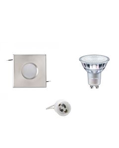 PHILIPS - LED Spot Set - MASTER 927 36D VLE DT - GU10 Fitting - Waterdicht IP65 - Dimbaar - Inbouw Vierkant - Mat Chroom - 4.9W - Warm Wit 2700K - 82mm