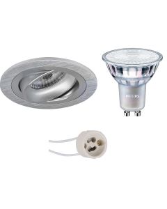 PHILIPS - LED Spot Set - MASTER 927 36D VLE - Pragmi Alpin Pro - GU10 Fitting - DimTone Dimbaar - Inbouw Rond - Mat Zilver - 4.9W - Warm Wit 2200K-2700K - Kantelbaar Ø92mm