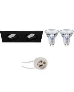 PHILIPS - LED Spot Set - MASTER 927 36D VLE - Pragmi Borny Pro - GU10 Fitting - DimTone Dimbaar - Inbouw Rechthoek Dubbel - Mat Zwart - 3.7W - Warm Wit 2200K-2700K - Kantelbaar - 175x92mm