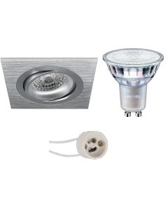 PHILIPS - LED Spot Set - MASTER 927 36D VLE - Pragmi Borny Pro - GU10 Fitting - DimTone Dimbaar - Inbouw Vierkant - Mat Zilver - 3.7W - Warm Wit 2200K-2700K - Kantelbaar - 92mm