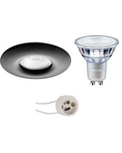 PHILIPS - LED Spot Set - MASTER 927 36D VLE - Pragmi Luno Pro - Waterdicht IP65 - GU10 Fitting - DimTone Dimbaar - Inbouw Rond - Mat Zwart - 3.7W - Warm Wit 2200K-2700K - Ø82mm