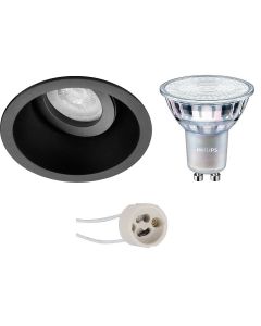 PHILIPS - LED Spot Set - MASTER 927 36D VLE - Pragmi Zano Pro - GU10 Fitting - DimTone Dimbaar - Inbouw Rond - Mat Zwart - 3.7W - Warm Wit 2200K-2700K - Kantelbaar - Ø93mm