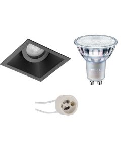 PHILIPS - LED Spot Set - MASTER 927 36D VLE - Pragmi Zano Pro - GU10 Fitting - DimTone Dimbaar - Inbouw Vierkant - Mat Zwart - 3.7W - Warm Wit 2200K-2700K - Kantelbaar - 93mm