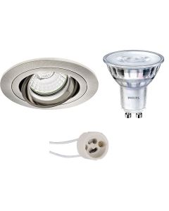 Set de spots LED - Pragmi Alpin Pro - Douille GU10 - Rond Encastré - Mat Nickel - Inclinable - Ø92mm - Philips - SceneSwitch 827 36D - 1.5W-5W - Blanc Chaud 2200K-2700K - Dimmable