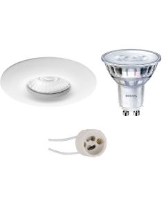 Set de spots LED - Pragmi Luno Pro - Étanche IP65 - Douille GU10 - Rond Encastré - Mat Blanc - Ø82mm - Philips - SceneSwitch 827 36D - 1.5W-5W - Blanc Chaud 2200K-2700K - Dimmable