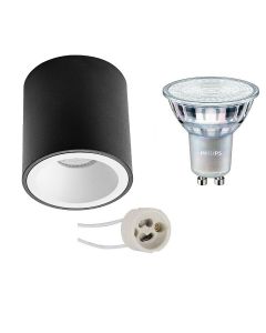 PHILIPS - Opbouwspot Set - MASTER 927 36D VLE - Pragmi Cliron Pro - GU10 Fitting - DimTone Dimbaar - Opbouw Rond - Mat Zwart/Wit - 3.7W - Warm Wit 2200K-2700K - Verdiept - Ø90mm