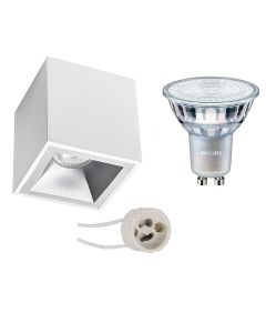 PHILIPS - Opbouwspot Set - MASTER 927 36D VLE - Pragmi Cliron Pro - GU10 Fitting - DimTone Dimbaar - Opbouw Vierkant - Mat Wit/Zilver - 3.7W - Warm Wit 2200K-2700K - Verdiept - 90mm