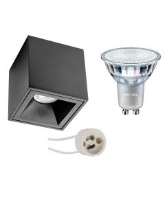 PHILIPS - Opbouwspot Set - MASTER 927 36D VLE - Pragmi Cliron Pro - GU10 Fitting - DimTone Dimbaar - Opbouw Vierkant - Mat Zwart - 3.7W - Warm Wit 2200K-2700K - Verdiept - 90mm