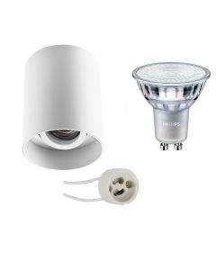 PHILIPS - Opbouwspot Set - MASTER 927 36D VLE - Pragmi Luxina Pro - GU10 Fitting - DimTone Dimbaar - Opbouw Rond - Mat Wit - 3.7W - Warm Wit 2200K-2700K - Verdiept - Kantelbaar - Ø90mm