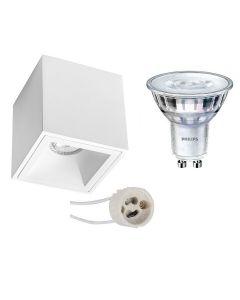 PHILIPS - Opbouwspot Set - SceneSwitch 827 36D - Pragmi Cliron Pro - GU10 Fitting - Dimbaar - Opbouw Vierkant - Mat Wit - 1.5W-5W - Warm Wit 2200K-2700K - Verdiept - 90mm