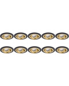 Spot Armatuur 10 Pack - Pragmi Alpin Pro - GU10 Fitting - Inbouw Rond - Mat Zwart/Goud - Aluminium - Kantelbaar - Ø92mm