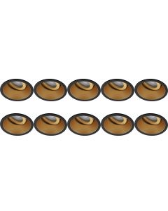 Spot Armatuur 10 Pack - Pragmi Zano Pro - GU10 Fitting - Inbouw Rond - Mat Zwart/Goud - Aluminium - Kantelbaar - Ø93mm