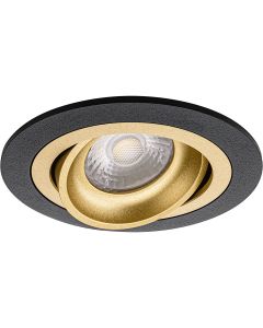 Spot Armatuur GU10 - Pragmi Alpin Pro - Inbouw Rond - Mat Zwart/Goud - Aluminium - Kantelbaar - Ø92mm