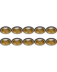 Spot Armatuur 10 Pack - Pragmi Minko Pro - GU10 Fitting - Inbouw Rond - Mat Zwart/Goud - Aluminium - Verdiept - Ø90mm