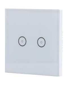 Touchschakelaar Smart WiFi - Aigi Smarton - Inbouw - 2-voudig Touch Schakelaar - Incl. Glazen Afdekraam - Wit