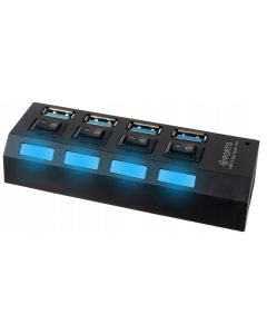 USB Hub - High Speed 4 Ports 3.0 - Multi Oplaadadapter - Aan/Uit Knop - LED Verlichting - Zwart