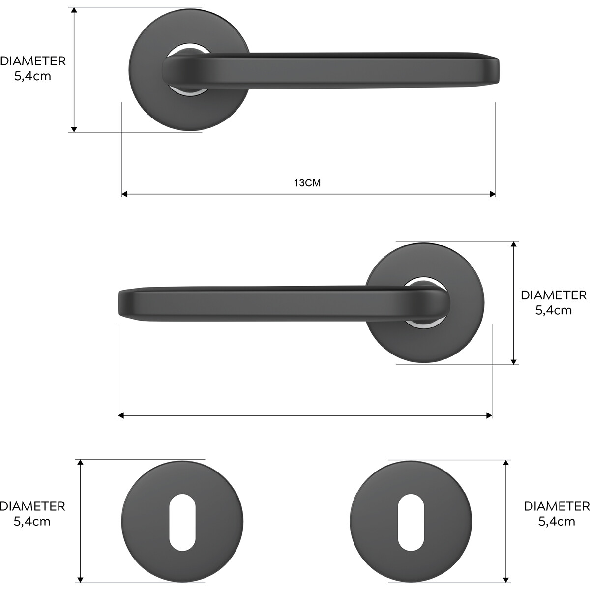 Poignée de porte - Ceraxo Efta - Ferrures de porte - Poignée avec rosace à trou de clé - Noir Mat