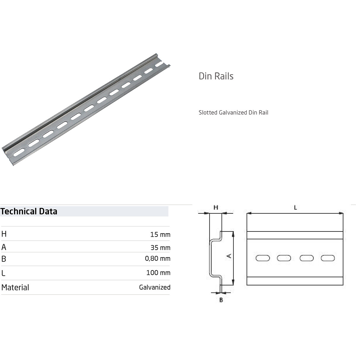 Rail DIN 35 /15 mm - Velvalux Panoboxpro - 1 mètre - Acier perforé