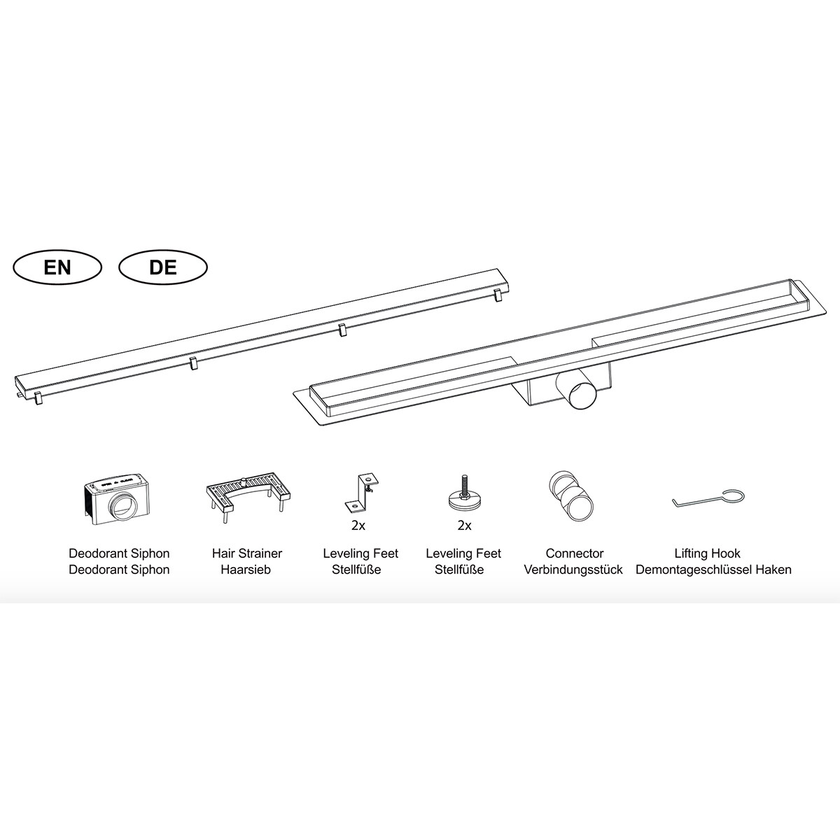 Caniveau de douche avec grille - Leoni Trun - 80cm - Bride de sol - Acier inoxydable - Chrome