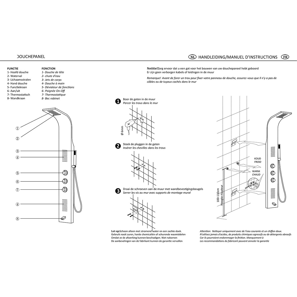 Panneau de douche - Colonne de douche - Ensemble de douche - Leoni Santi - 160x20cm - Thermostatique - Acier inoxydable - Chrome