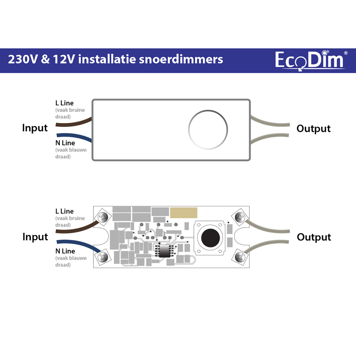 EcoDim - Dimmer à Fil LED - ECO-DIM.08 - Variation de Phase en Aval RC - Bouton Simple - 0-50W - Noir