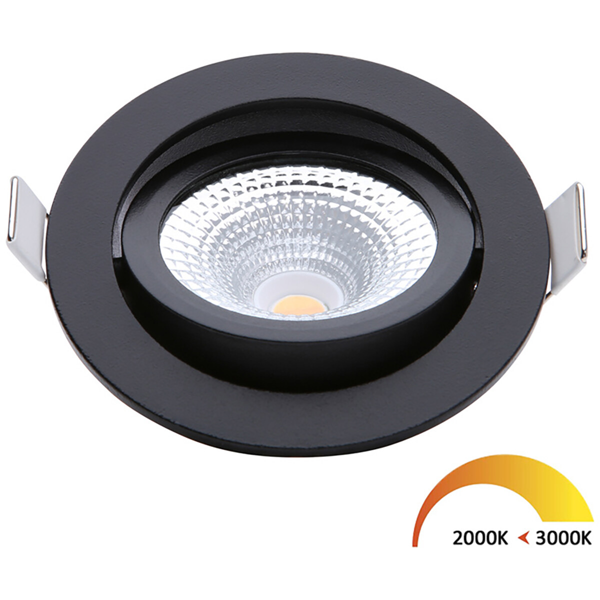 EcoDim - Spot LED - Spot Encastré - ED-10023 - 5W - Étanche IP54 - Dimmable - Dim To Warm - Blanc Chaud 2000K-3000K - Mat Noir - Aluminium - Rond - Inclinable