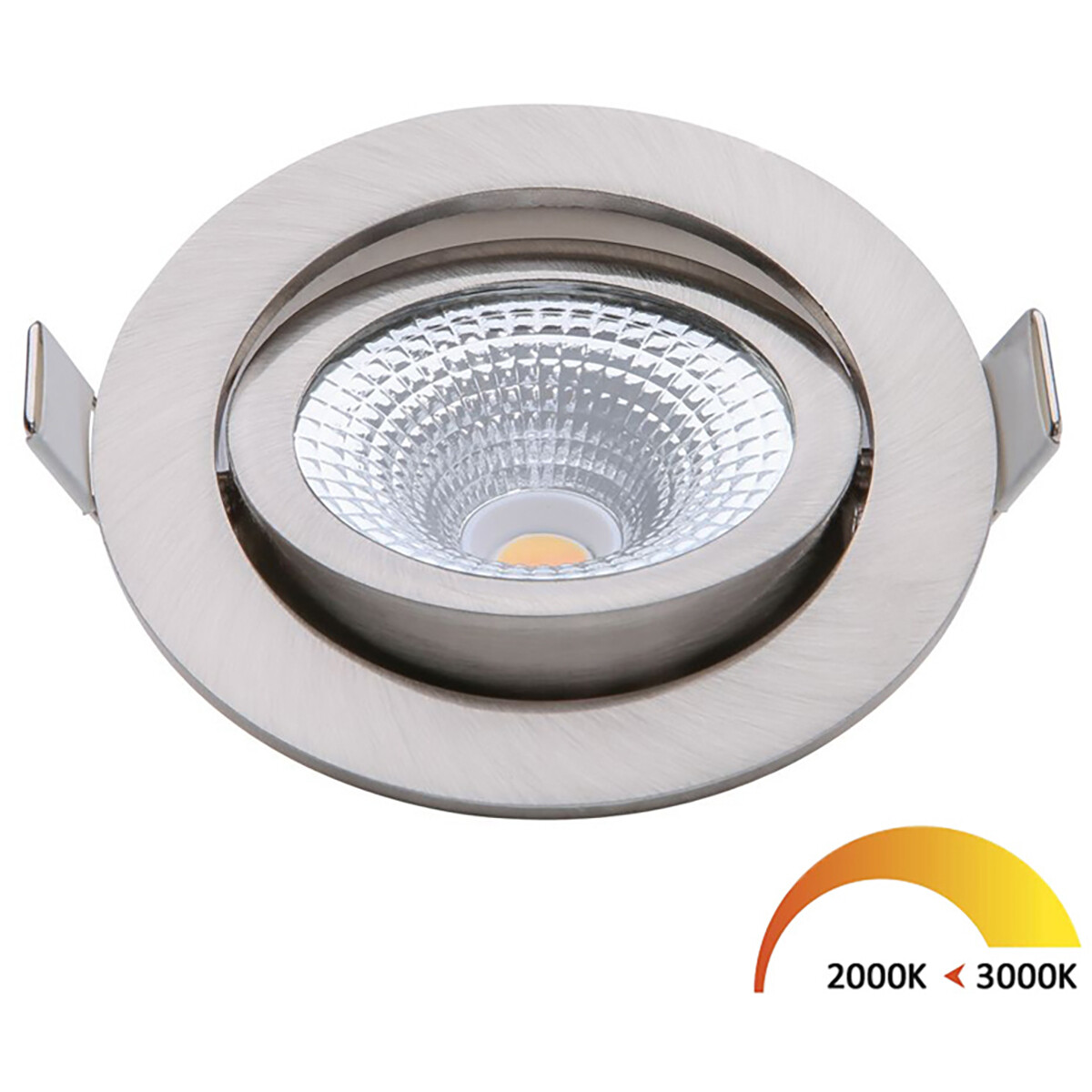 EcoDim - Spot LED - Spot Encastré - ED-10024 - 5W - Étanche IP54 - Dimmable - Dim To Warm - Blanc Chaud 2000K-3000K - Nickel Brossé - Aluminium - Rond - Inclinable