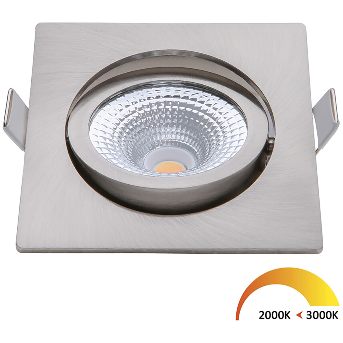 EcoDim - Spot LED - Spot Encastré - ED-10027 - 5W - Étanche IP54 - Dimmable - Dim To Warm - Blanc Chaud 2000K-3000K - Nickel Brossé - Aluminium - Carré - Inclinable