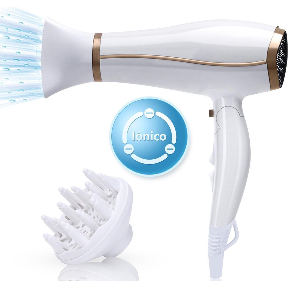 Sèche-cheveux - Aigi Lina - Sèche-cheveux avec Diffuseur - Poignée Pliable - 2200 Watt - Blanc