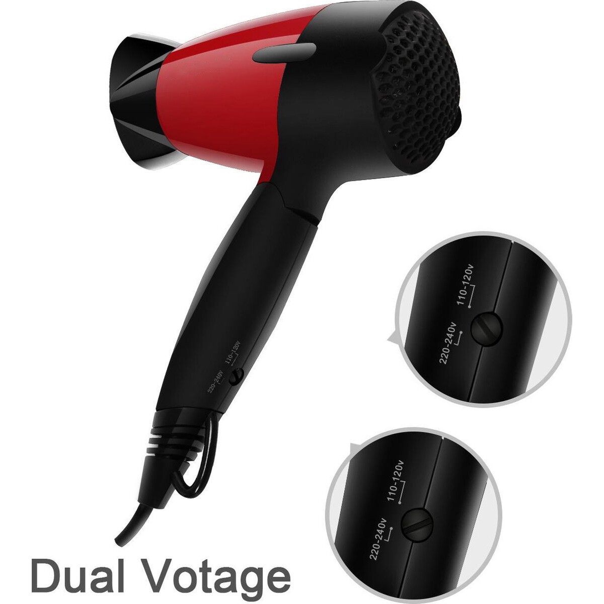 Sèche-cheveux - Aigi Lirindo - Sèche-Cheveux de Voyage - Poignée Pliable - 1400 Watt - Noir/Rouge