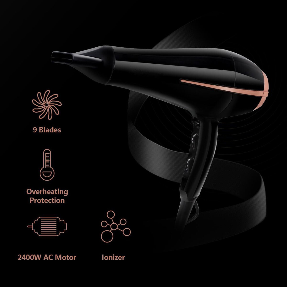 Sèche-cheveux ionique - Aigi Frigon - Sèche-cheveux avec Diffuseur - 2400 Watt - Noir