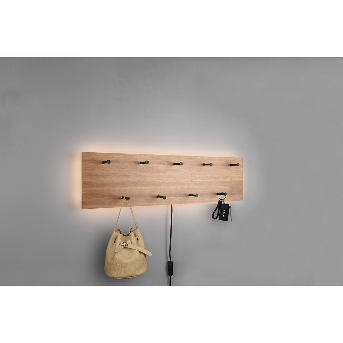 Porte-manteau - Trion Sammy - Porte-manteau Suspendu avec Éclairage LED - 10W - Blanc Chaud 3000K - Brun