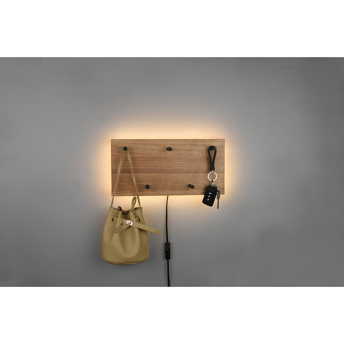 Porte-manteau - Trion Sammy - Porte-manteau Suspendu avec Éclairage LED - 8W - Blanc Chaud 3000K - Brun