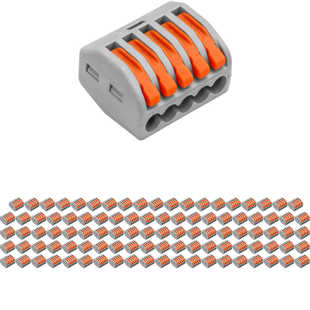 Connecteur de Fil - Connecteur - 100 Pièces - 5 Pôles avec Bornes - Gris/Orange