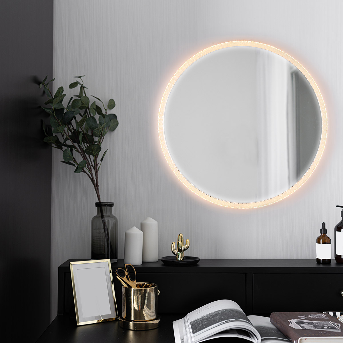 LED Miroir de Salle de Bain - Trion Aluna - Rond - IP44 - Interrupteur Tactile - 18W - Couleur Réglable - Verre Miroir