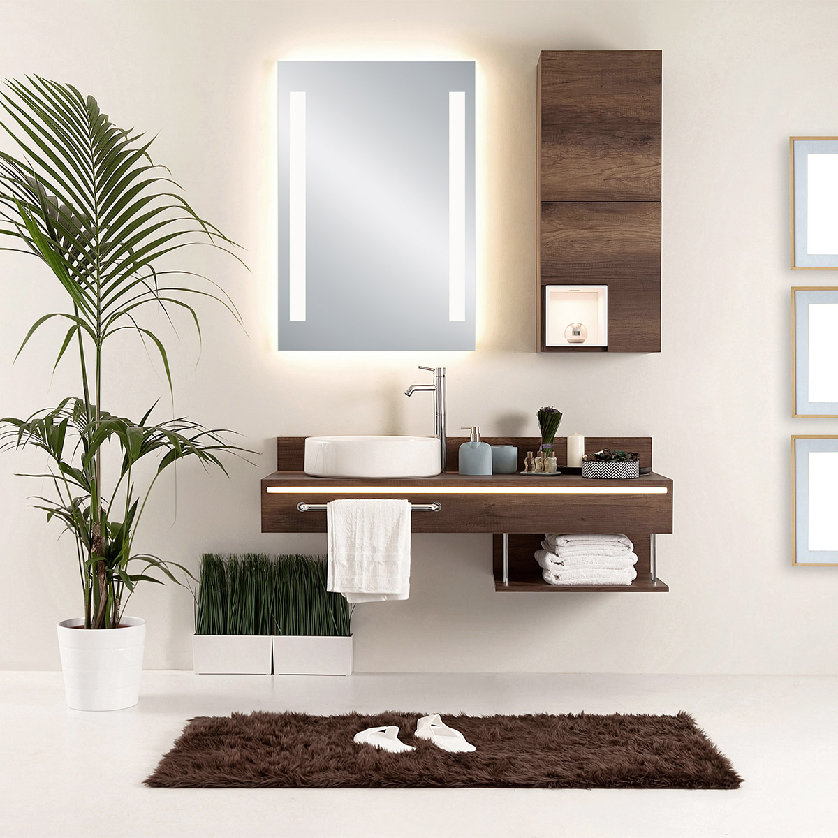 LED Miroir de Salle de Bain - Trion Anil - Rectangulaire - IP44 - Interrupteur Tactile - 18W - Couleur Réglable - Verre Miroir