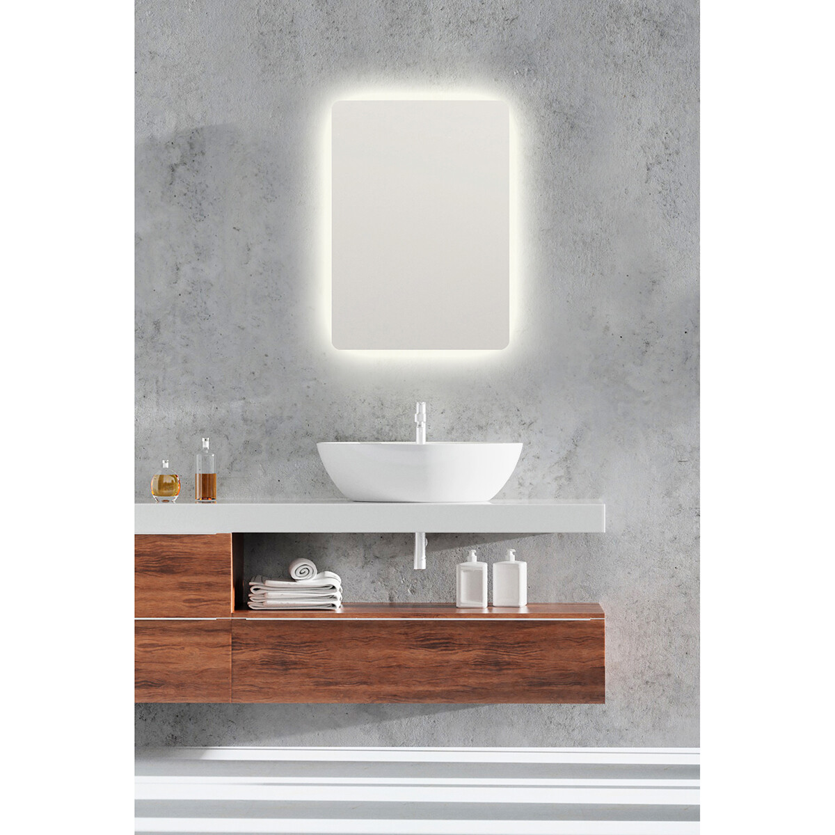 Miroir de salle de bains LED - Trion Elora - 18W - Couleur de lumière ajustable - Étanche aux Éclaboussures IP44 - Interrupteur On/Off - Rectangle - Ø60cm