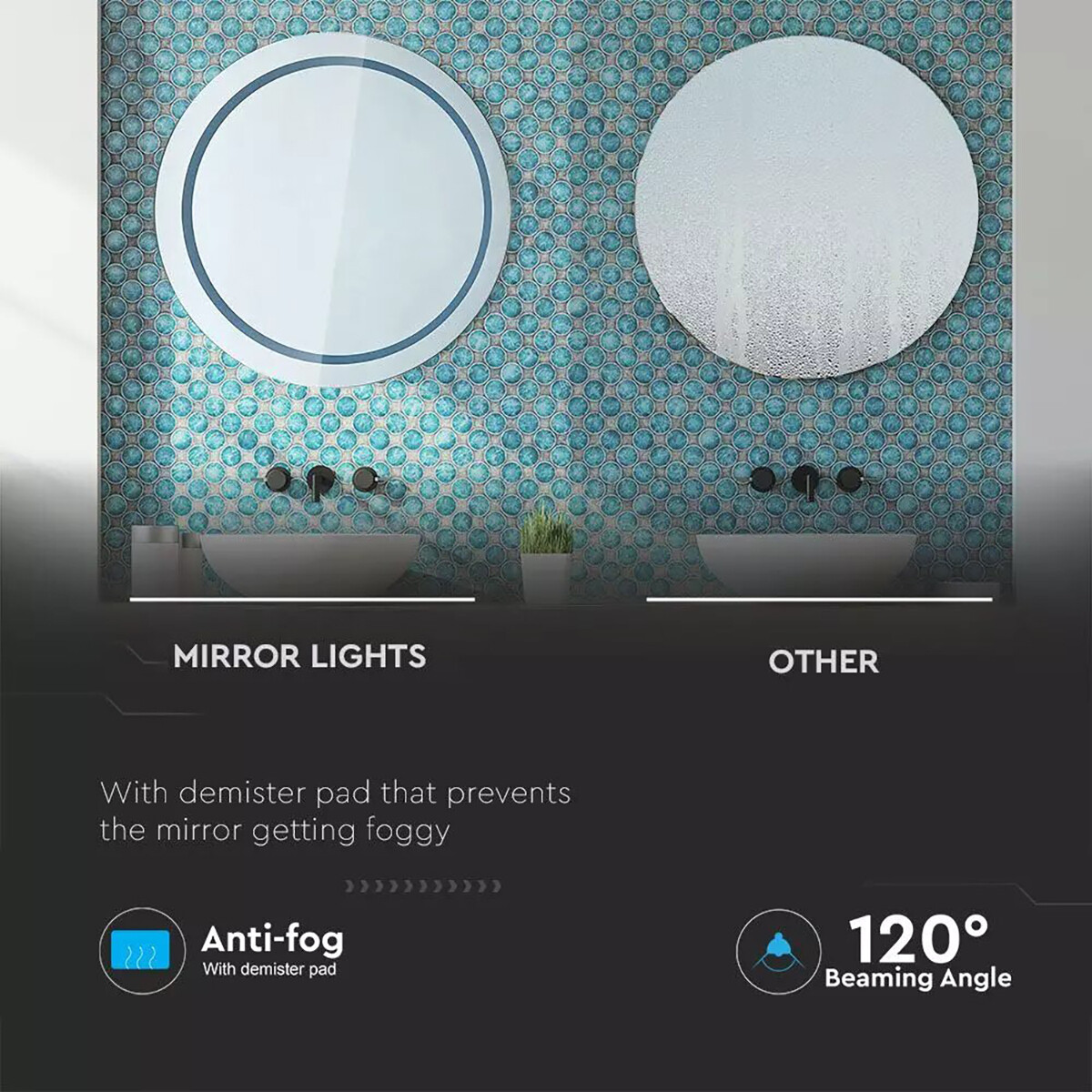 Miroir de salle de bains LED - Viron Mirron - Ø60cm - Rond - Anti-Condensation - Blanc Froid 6400K