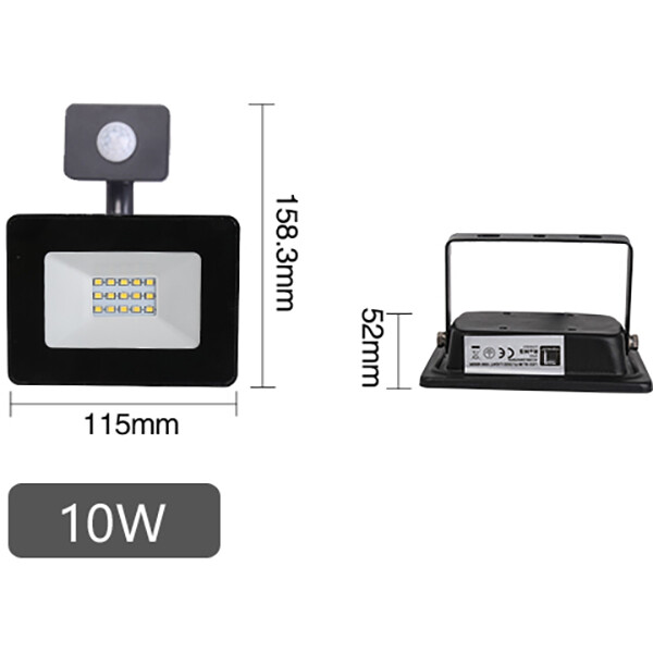 Projecteur LED 10 Watt avec Sensor - Aigi Stado - Blanc Neutre 4000K - Étanche IP65 - Mat Noir - Aluminium