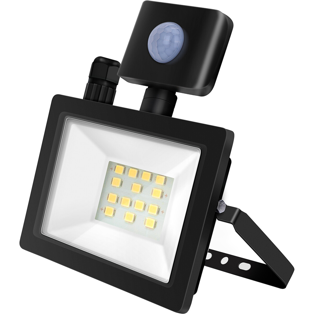 Projecteur LED 10 Watt avec Sensor - Aigi Stado - Blanc Neutre 4000K - Étanche IP65 - Mat Noir - Aluminium