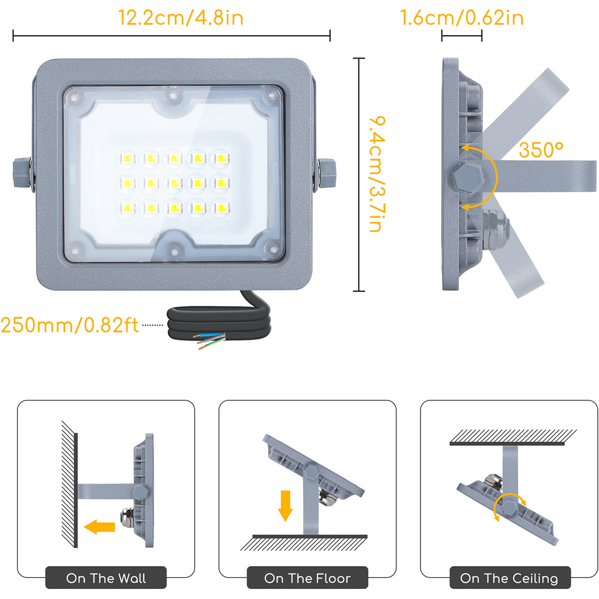 Projecteur LED - Aigi Zuino - 10 Watt - Blanc Froid 6500K - Étanche IP65 - Inclinable - Mat Gris - Aluminium