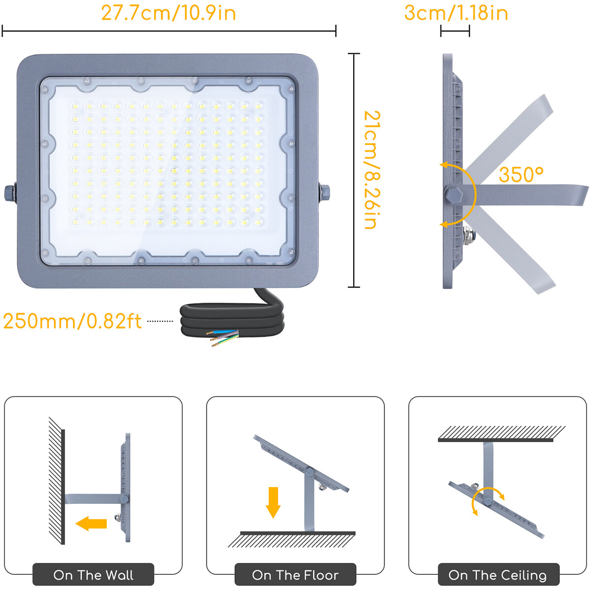 Projecteur LED - Aigi Zuino - 100 Watt - Blanc Froid 6500K - Étanche IP65 - Inclinable - Mat Gris - Aluminium