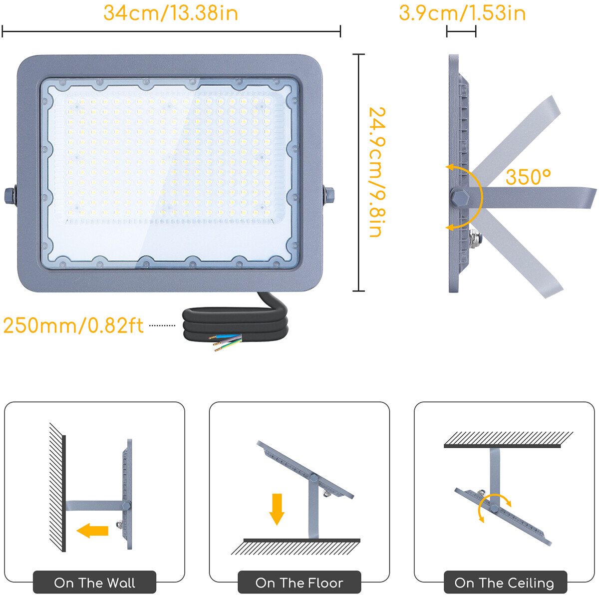 Projecteur LED - Aigi Zuino - 150 Watt - Blanc Froid 6500K - Étanche IP65 - Inclinable - Mat Gris - Aluminium