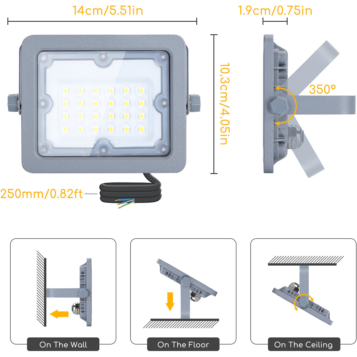 Projecteur LED - Aigi Zuino - 20 Watts - Blanc Froid 6500K - Étanche IP65 - Inclinable - Mat Gris - Aluminium