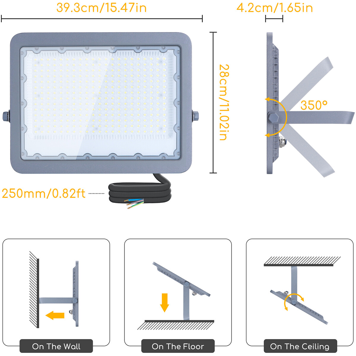 Projecteur LED - Aigi Zuino - 200 Watt - Blanc Froid 6500K - Étanche IP65 - Inclinable - Mat Gris - Aluminium