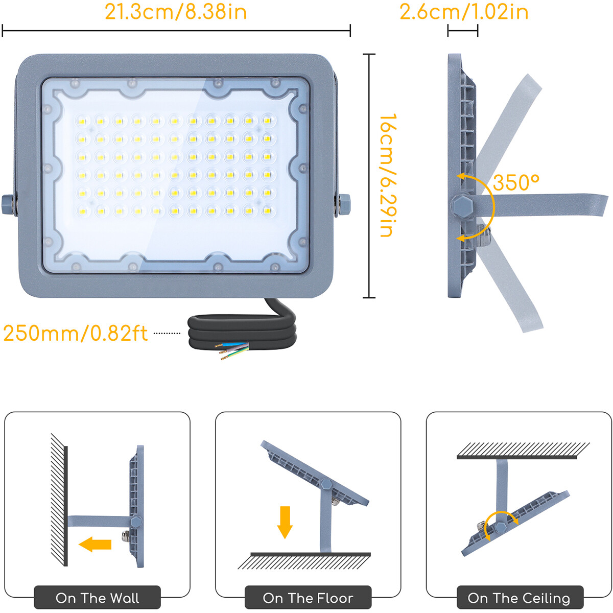 Projecteur LED - Aigi Zuino - 50 Watt - Blanc Froid 6500K - Étanche IP65 - Inclinable - Mat Gris - Aluminium