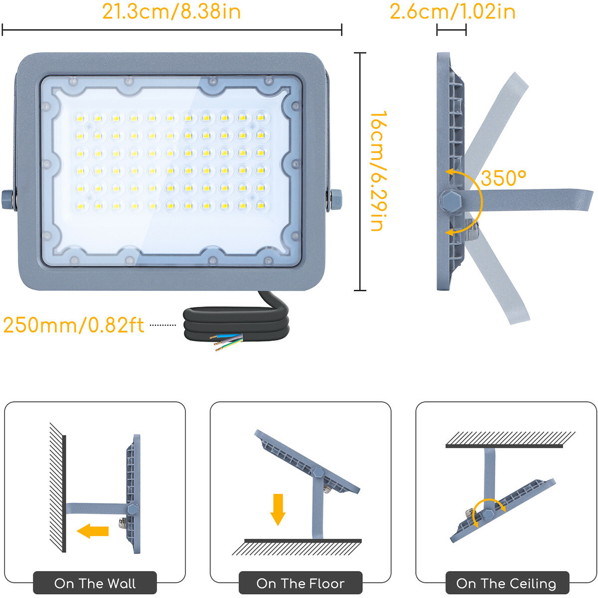 Projecteur LED - Aigi Zuino - 50 Watt - Blanc Neutre 4000K - Étanche IP65 - Inclinable - Mat Gris - Aluminium