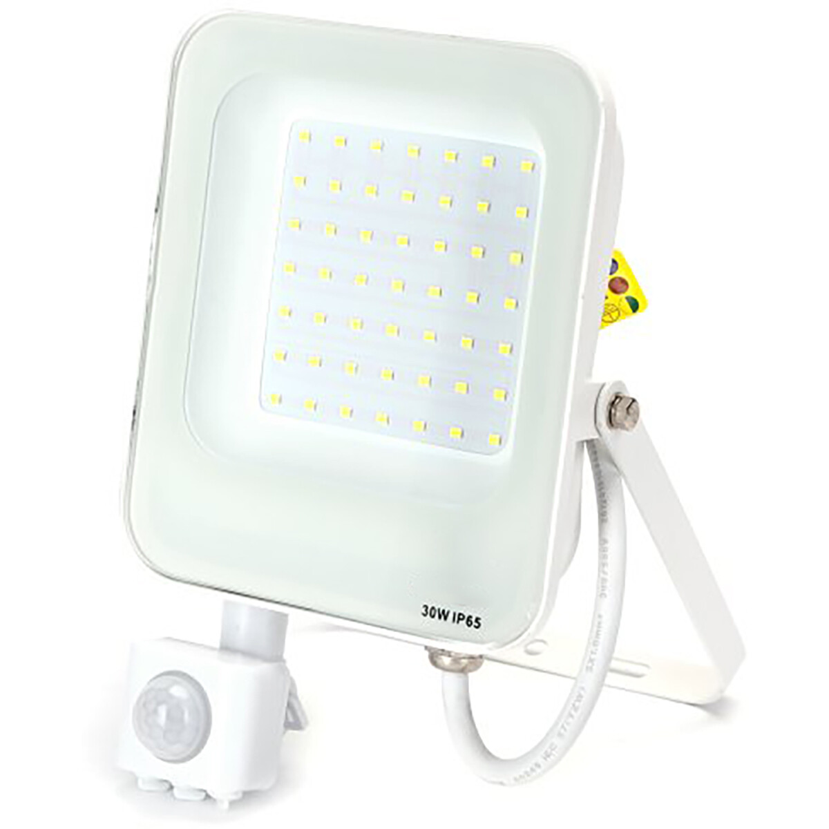 Projecteur LED avec détecteur de mouvement - Aigi Rekan - 30 Watt - Blanc Froid 6500K - Étanche IP65 - Rectangle - Mat Blanc - Aluminium